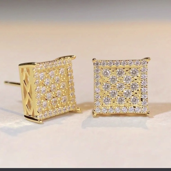 moissanite Jewelry - Gold Moissanite 925 silver Square Stud Earrings